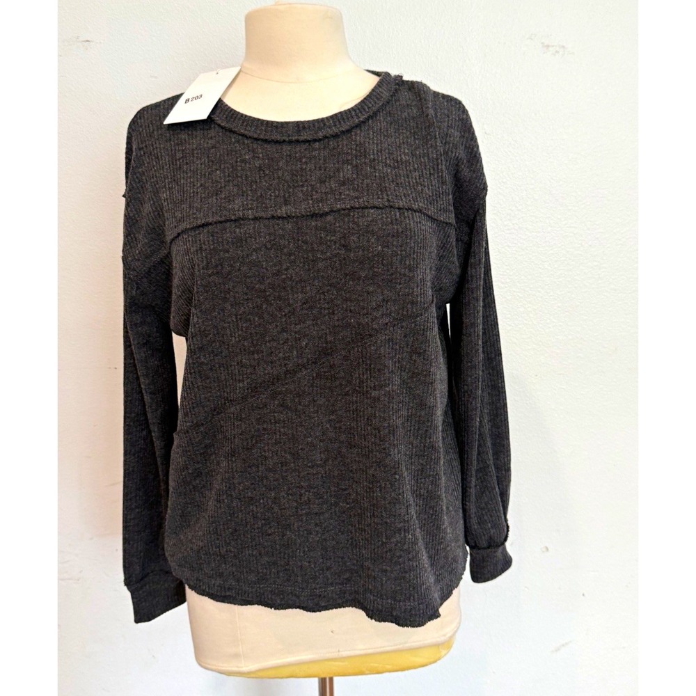 Andrée Women's Ribbed Knit Crew Neck Long Sleeve Pullover Sweater S casual fall